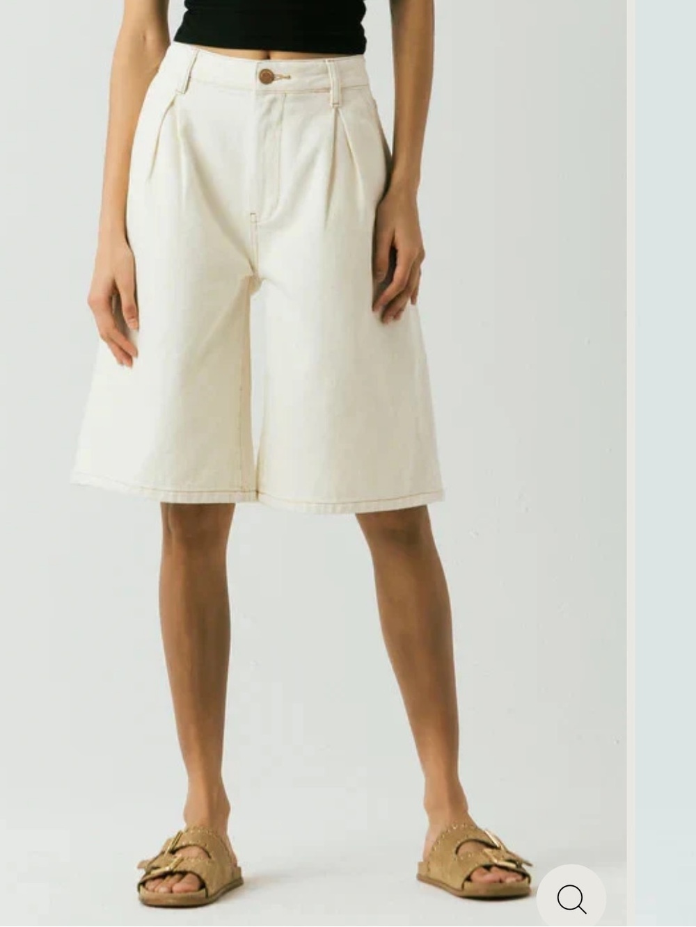 Blank NYC Cream High-Waist Bermuda Shorts